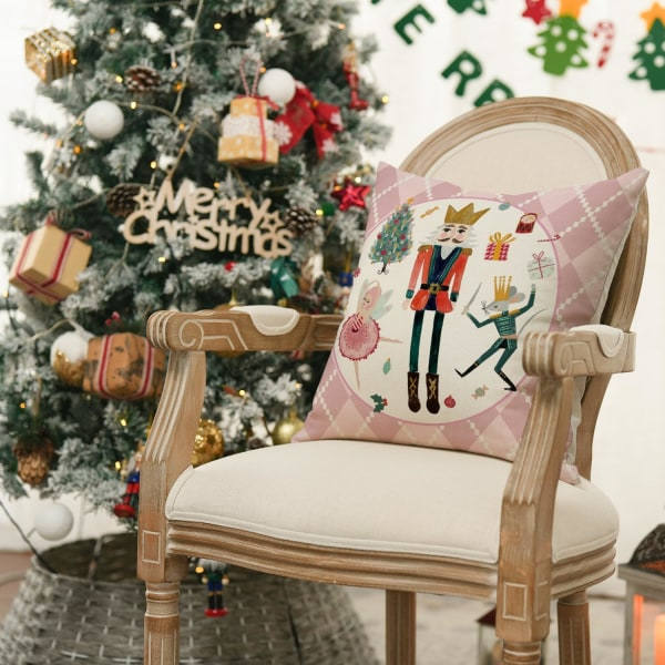 God Jul Nøtteknekker Rosa Trekk, 45,72 x 45,72 cm Vinterferie Putetrekk Trekk Sofa Sett med 4
