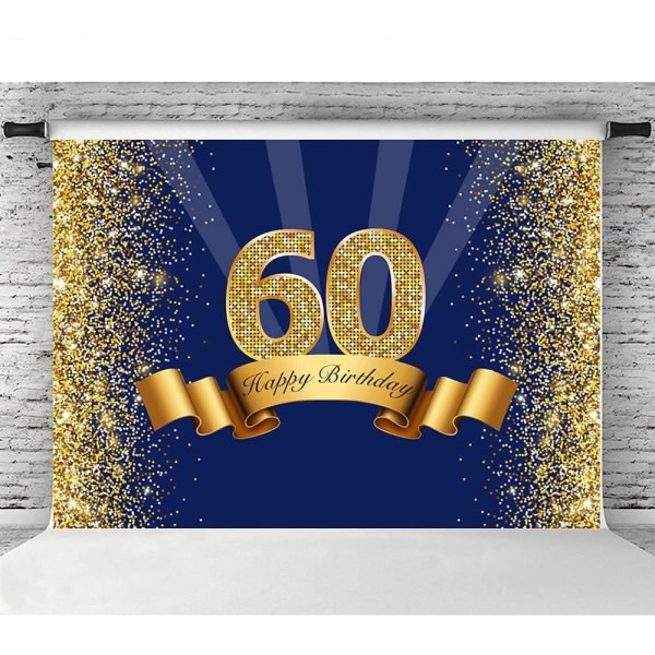 Tillykke med 60-års fødselsdag Fotografi Baggrund Marineblå og Glimmer Guld Tresindstyve år gammel Baggrund Skinnende 60-års jubilæumsfest Dekorationer Foto 7x5ft