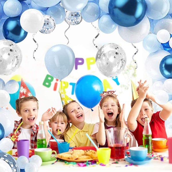 Ballonbue Blå 122 stk - Blå/Hvid/Krom Blå/ Sølv Confetti Blå Blue Blå