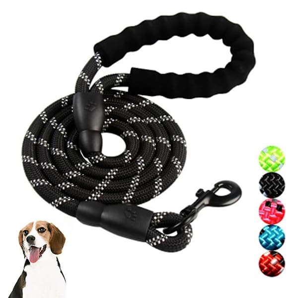 1.5m Strong Dog Leash Extra Heavy Duty Climbing Rope Comfortable Padded Handle - Black