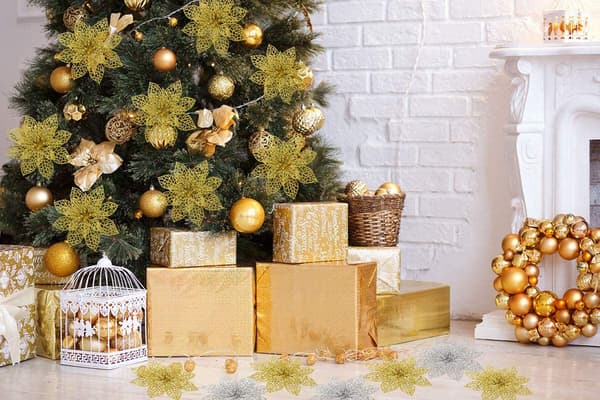 Julblommor för juldekoration plast Guld 10-pack_tfrf