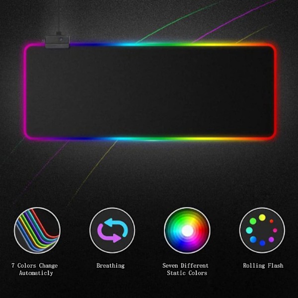 RGB Gaming Musemåtte 800×300×4mm Tyk Udvidet Gaming Muse- og Tastaturmåtte med Skridsikker Gummibase med 7 Lystilstande