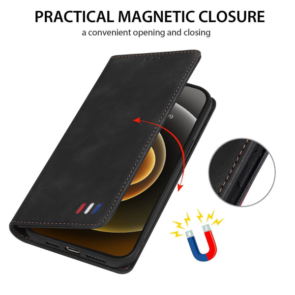 Kompatibel med Iphone 12 Pro Max Deksel Magnetstängning Plånbok Bok Flip Folio Stand View Läderfodral Cover - Svart null ingen