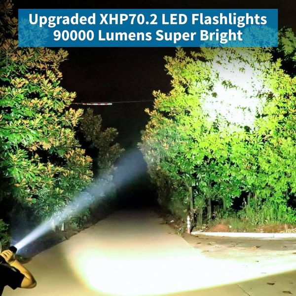 LED Ficklampor Uppladdningsbara höga lumen, 90 000 lumen superljusa taktiska ficklampor, vattentät
