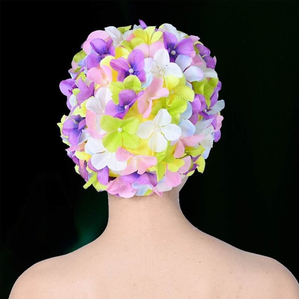 Vintage blommössa Retro badmössor Badmössor for women, Långt hår med blommor for damer (flerfärgat)