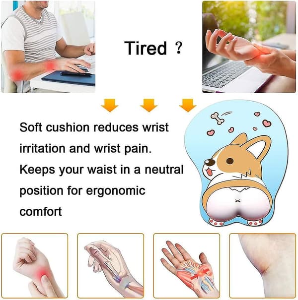 Anime Corgi Musematte med Håndleddsstøtte Gel Ergonomisk Hund 3D Musematte for Kontor PC Bærbare Datamaskiner (blå)_tfrf