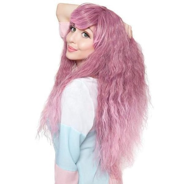 Kvinnor Peruk Set Chemical Fiber Cos Pink Corn Curler Långt lockigt hår W430 Pink T beige