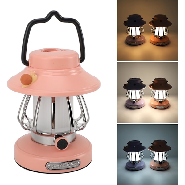 LED Uppladdningsbar Vintage Hästlampa, Söt Utomhus Campinglampa, Bärbar Mini Snigellampa, Ny Ponny Lampa med 3-läges Dimning och Minnesfunktion. Pink