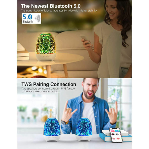 Bluetooth 5.0, IPX7 vandtæta trådløsa højtalare, efterfuld HD stereolyd og miofon, støddæmper, kalejdoskop,