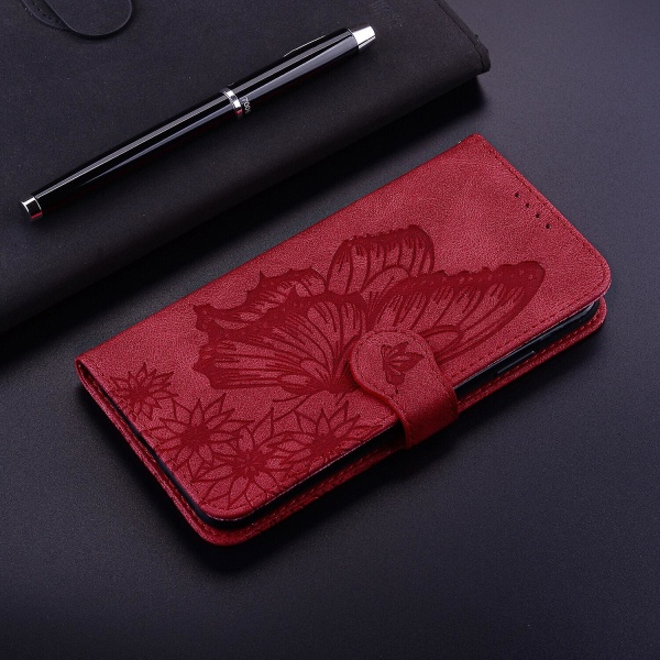 Fodral till iPhone Xr Retro Flip Wallet Präglad Fjärilsskydd - Röd null none