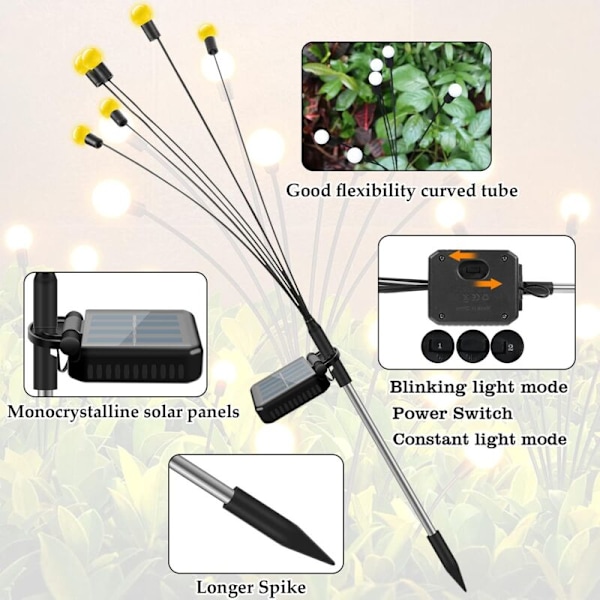 Utomhus solcellslampa, Firefly Outdoor Garden Sunfly Lights, IP65 Utomhus Solcellslampa för trädgårdsgång (6-pack 2-pack)