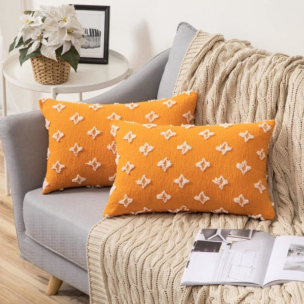 Set med 2 dekorativa kuddfodral för hösten Rhombic jacquard örngott Mjukt rektangulärt case, 12x20 tum, orange