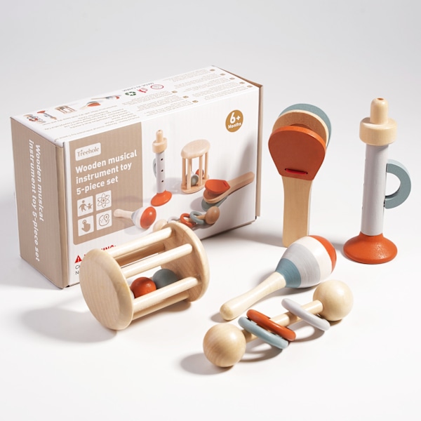 Træ Baby Tidlig Uddannelse Beroligende Sengeklokke Orff Bur Klokke Baby Håndholdt Klokke Rangle Musikinstrument F