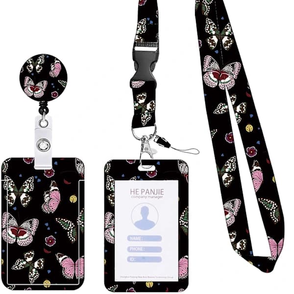 ID Card Holder with Various Pattern Prints, Sliding Opening, Lanyard and Multiple Carrying Options, Transparent Card Protector, Portable Retractable Badge C C