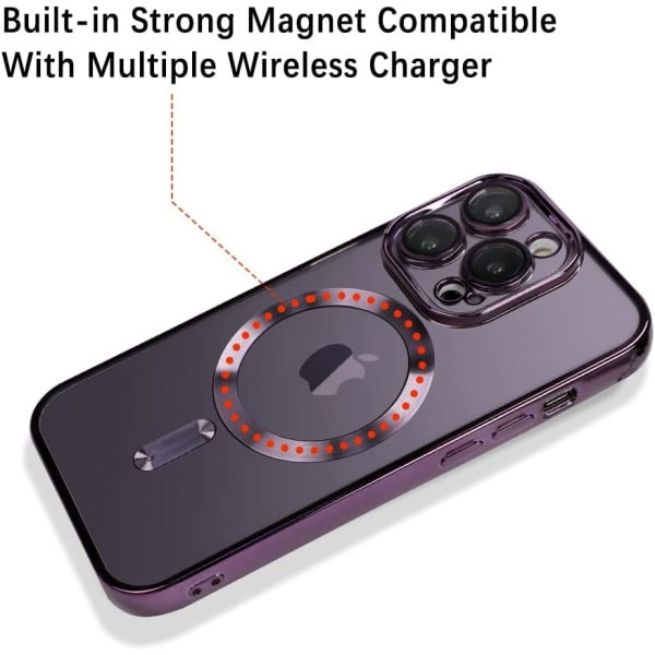 Kompatibelt iPhone 14 Pro Max-skal med kameralinsskydd (MagSafe-kompatibelt) Magnetiskt repskydd - Lila