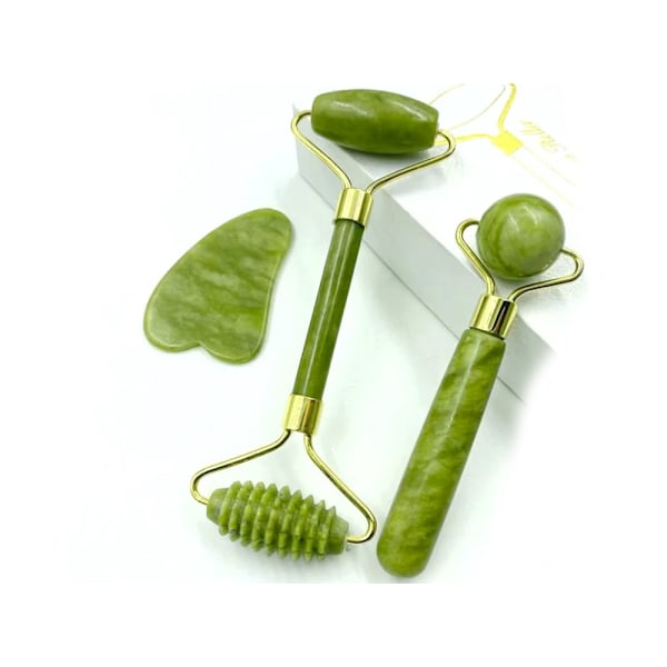 Komplett Jade-rollerset / Ansiktsmassage / Jaderollerset Green Grön