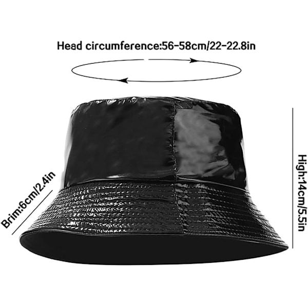 Söt bucket hat strandfiskehattar för kvinnor, vändbar dubbelsidig användning PU Leather Black