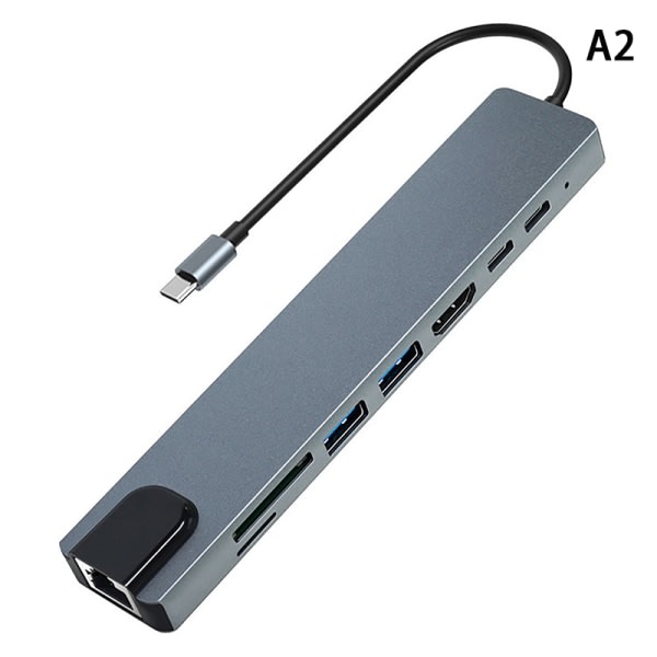H?jkvalitets 8-i-1 Type-C-expansionsdocka USB 3.0 PD Multifunct Grå A2