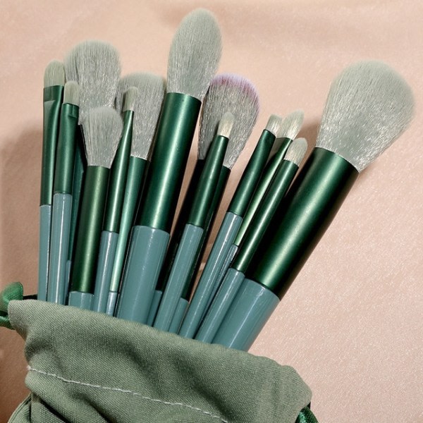 13-pack Makeup Brush Set Beauty Makeup Tool Borstar Green med veske