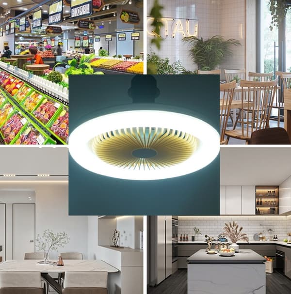 10-tommer LED-loftlampe med ventilator (hvid), E27 36W dæmpbar loftventilatorlampe, stille hvid