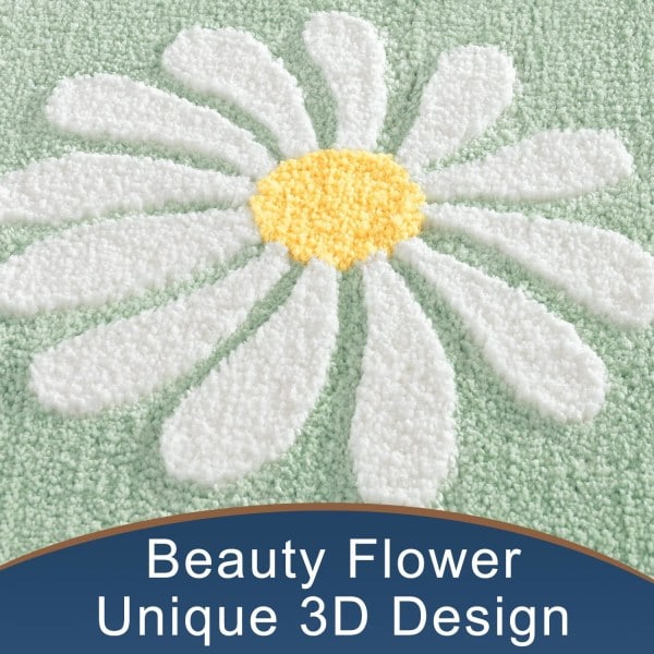 Salviegrøn bademåtte Daisy Sød bademåtte Dekorativ hvid blomstermåtte Skridsikker brusebad Mikrofiber bademåtte Superabsorberende 16\" x 24\"