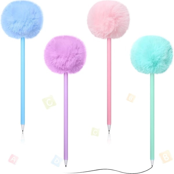 Fluffy kulspetspennor Plyschpennor Macaron Färg Kulspetsblått Gel Ink