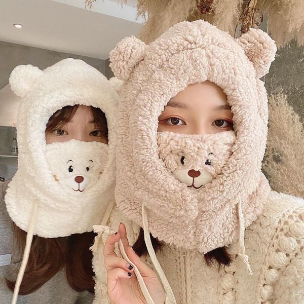 e Bjørnørehatt Skjerf Hansker Vinter Dame Beanies Kepsar Varm Plus Beige One Size