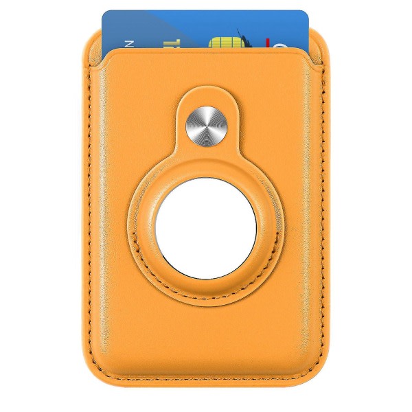 Magsafe kortlånbok kompatibel Iphone 12/13-serien med AirTag ficka Magnetisk plånbokskorthållare i läder Yellow