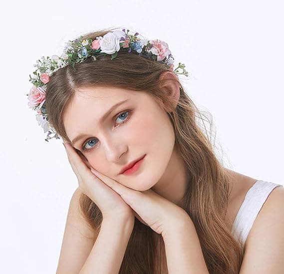 Justerbart blomsterdiadem, blommig krans, krona, Halo-håraccessoar, bröllopsfest ..