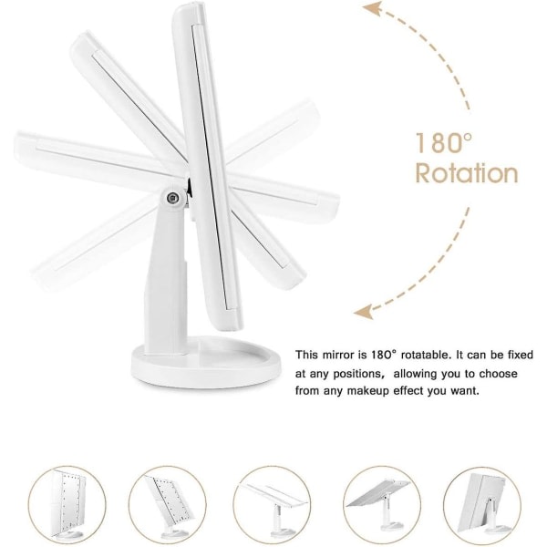 Sminkspegel, 3 sidor Sminkspegel Bordsspegel med 21 led Vikbar Dimbar 180 grader Justerbar rotation 1x 2x 3x