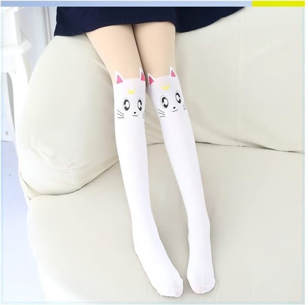 Strømpebukser - Katteprint - Kawaii - 7-13 år - Størrelse L