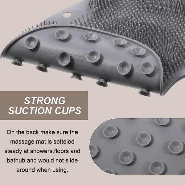 Fotborste Duschmatta Med Massageborst Och Halkfria Sugkoppar, Fotmassager För Duschgolv, Grå, 21 X 30 Cm