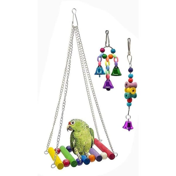 Papegojbit färgglad fågelleksak, hängande klocka för husdjursfågelbur