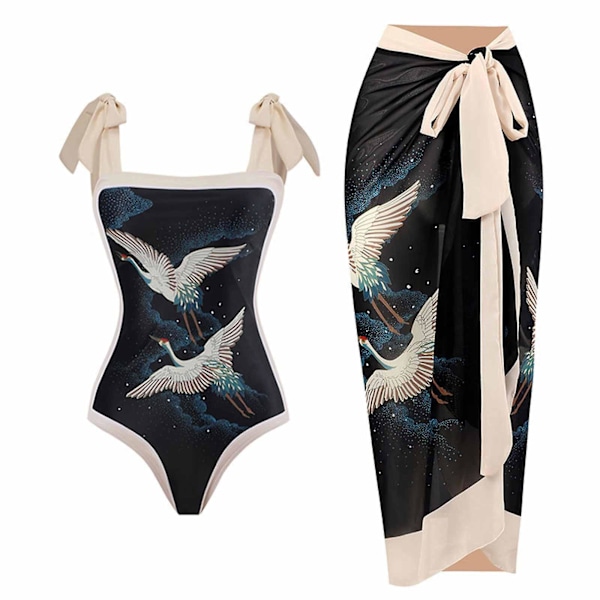 Damebadedrakt Strand Badedrakt dame Badedrakt i ett stykke Bikini Badedrakt med snøring Langt skjørt Chiffongsett Sett i to deler Black Black M