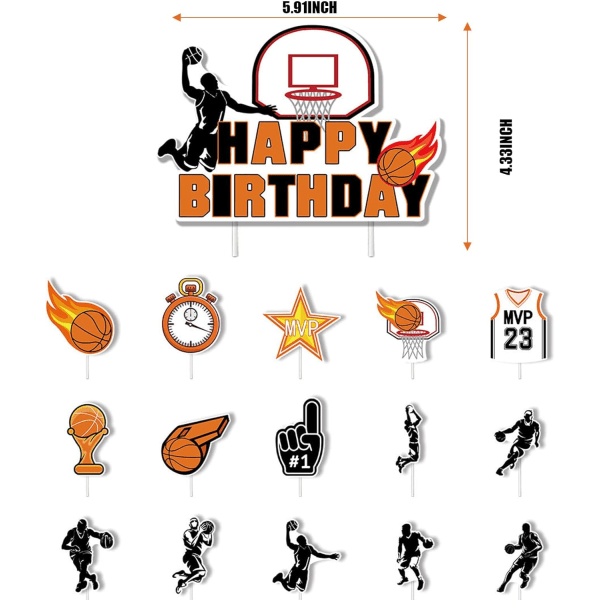 Basket födelsedagsfest dekorationer, tillbehör för baskettema Grattis på födelsedagen, Cake Topper ja Cupcake Toppers Birthday