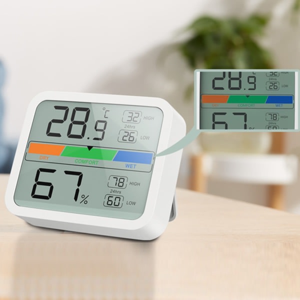 Inomhustermometer, digitaalinen lämpötila-och luftfuktighetsmätare med indikaattori för min och max