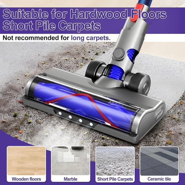 Erstatningsstøvsugerhode for Dyson V7/V8/V10/V11/V15/V8 Slim, LED V-formet børste, harde gulv og lavluvede tepper