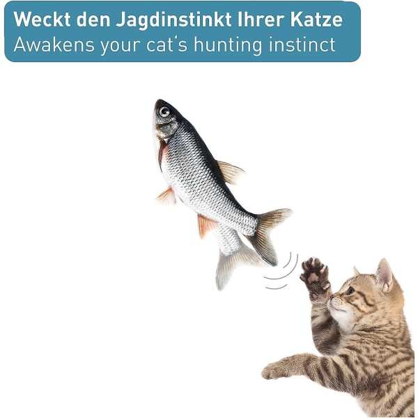Interaktiv elektronisk fiskleksak, uppladdningsbar kattmynta som kan tvättas, 3 hastigheter, USB -kabelstimulerande kattungsjaktspel
