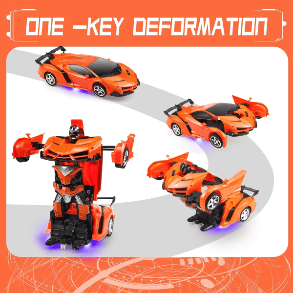 Fjärrstyrd bil, Transformerande robotbil Rc Bilar för barn Pojkar Flickor Present, 2,4G 1:18 racingbil med en knapp - Orange