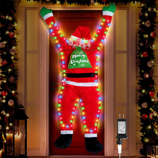 5,6 ft jul hängande jultomtekostym i naturlig storlek med ljust snöre, färgglad