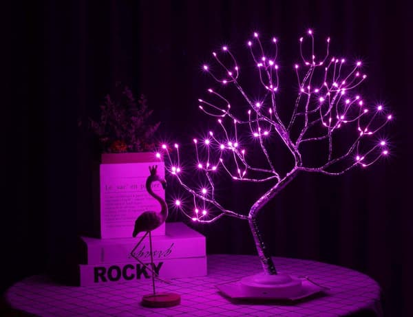 Bordlampe med bonsai, kunstig LED-lys, 8 moduser
