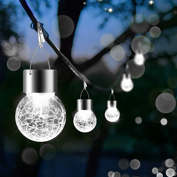 12-pakks hengende solcellelamper utendørs, vanntett solglobelampe med håndtak og klemme, dekorative sprukne glasskulelys for juledekorasjon Cold White12
