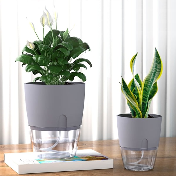CDQ Plastkrukor inomhus, 15,3/10,5/8,2 cm självvattnande växtkrukor 5 kpl, blomkruka Modern dekorativ(grå)