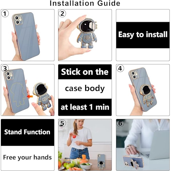 Yhteensopiva iPhone 12 Kuori Söpö 3D Astronautti Jalusta Design Kamera P Far peak blue