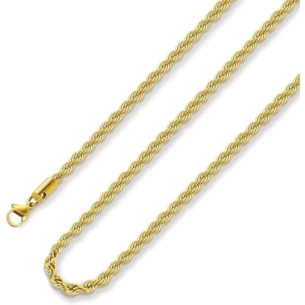 18k äkta guldpläterad repkedja 2,5 mm rostfritt stål Twist Chain halsband för män kvinnor 24 tum