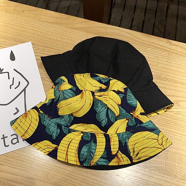 Söt bucket hat strandfiskarhattar för kvinnor, vändbar dubbelsidig användning Banana