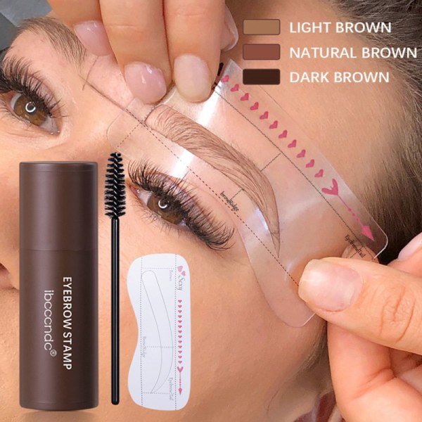 1 sæt Perfekt One Step Eyebrow Stamp Stencil Kit Mørkebrun