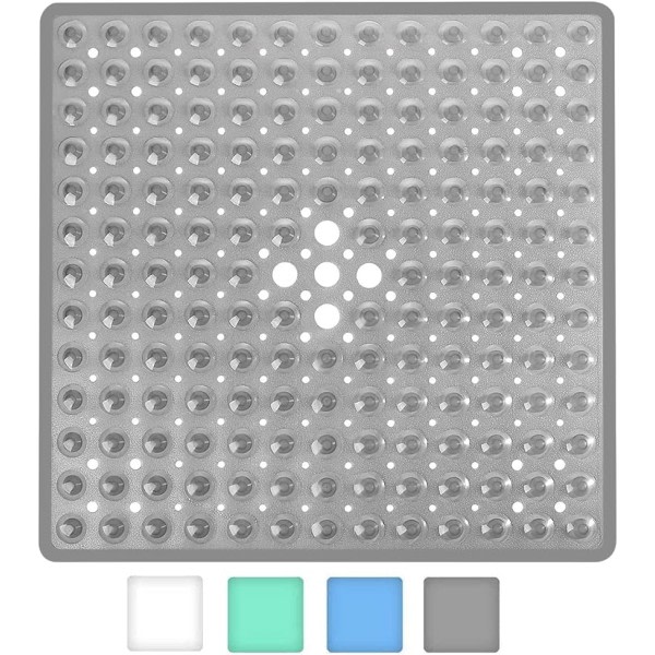 CDQ Fyrkantig halkfri badmatta med sugkoppar - Premium sugkoppar - Maskintvättbar og latexfri (grå) grå