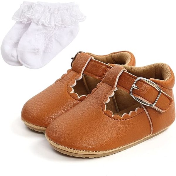 Khaki Baby Girl Mary Jane Princess Shoes Baby Halkfritt först