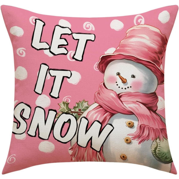 Julkuddfodral 18 x 18 Set med 4 Rosa Snowman Jultomten Julkrans Vinter Semesterkuddfodral Dekorativt